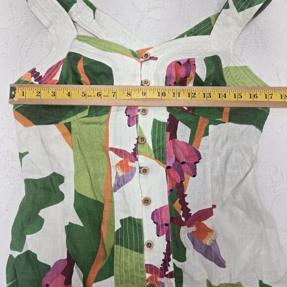Farm Rio Womens White Tropicalistic Linen Button Mini Dress Medium Floral Beachy - Picture 13 of 13